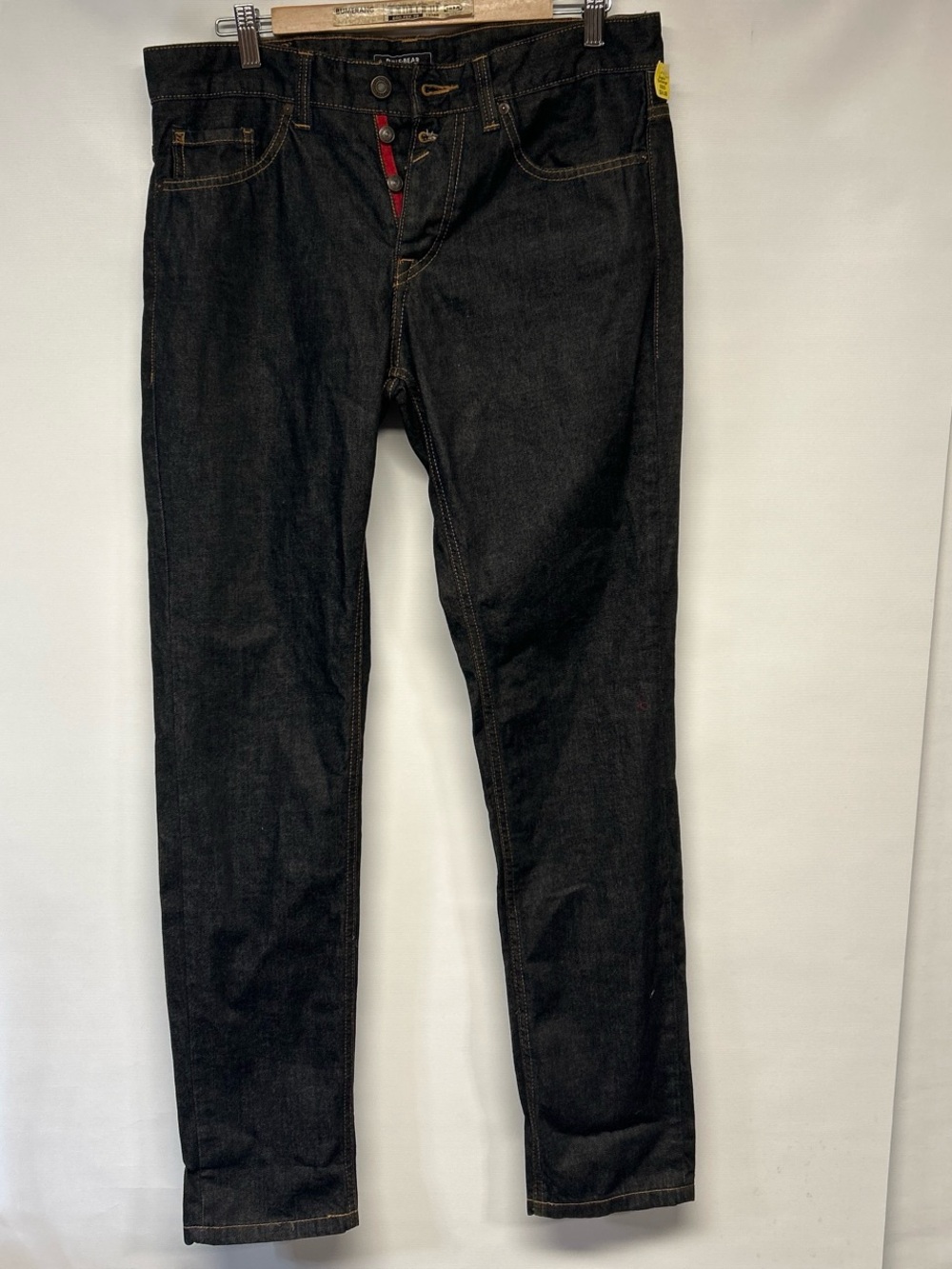 Pull&Bear Slim Black Jeans with Red Button Accents